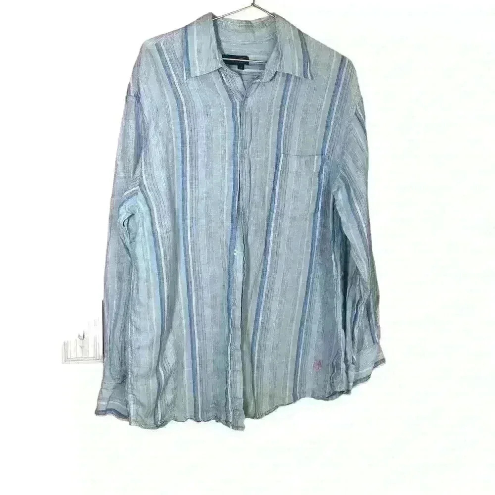 J. Peterman button down shirt 100% linen size medium with embroidery